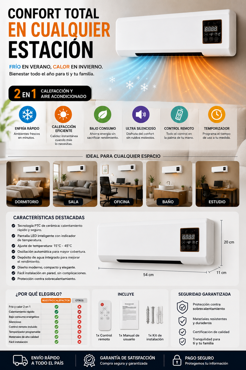 🛋mini aire portatil Calefactor compacto, potente y sin bulla ClimaSmart