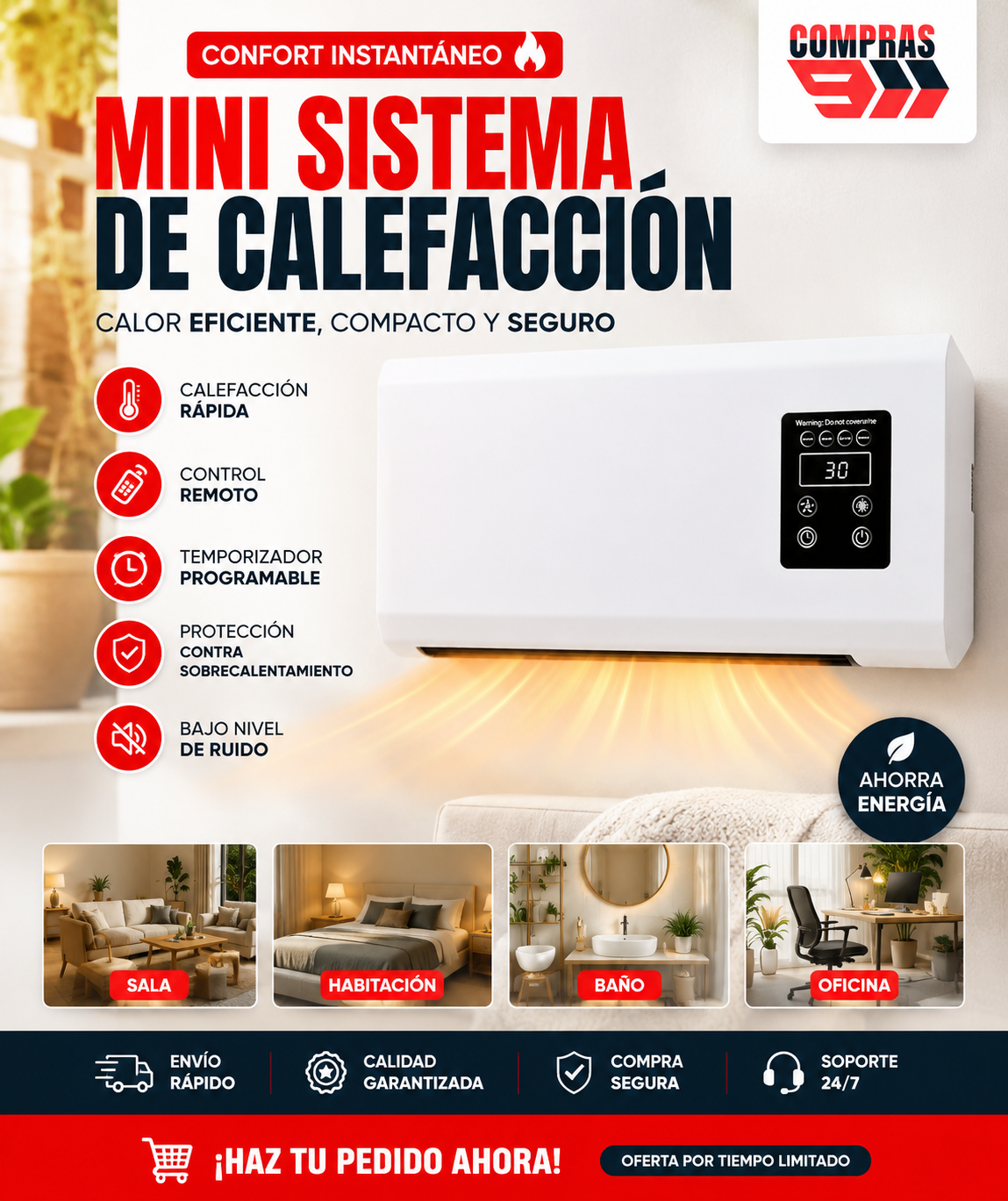 🛋mini aire portatil Calefactor compacto, potente y sin bulla ClimaSmart