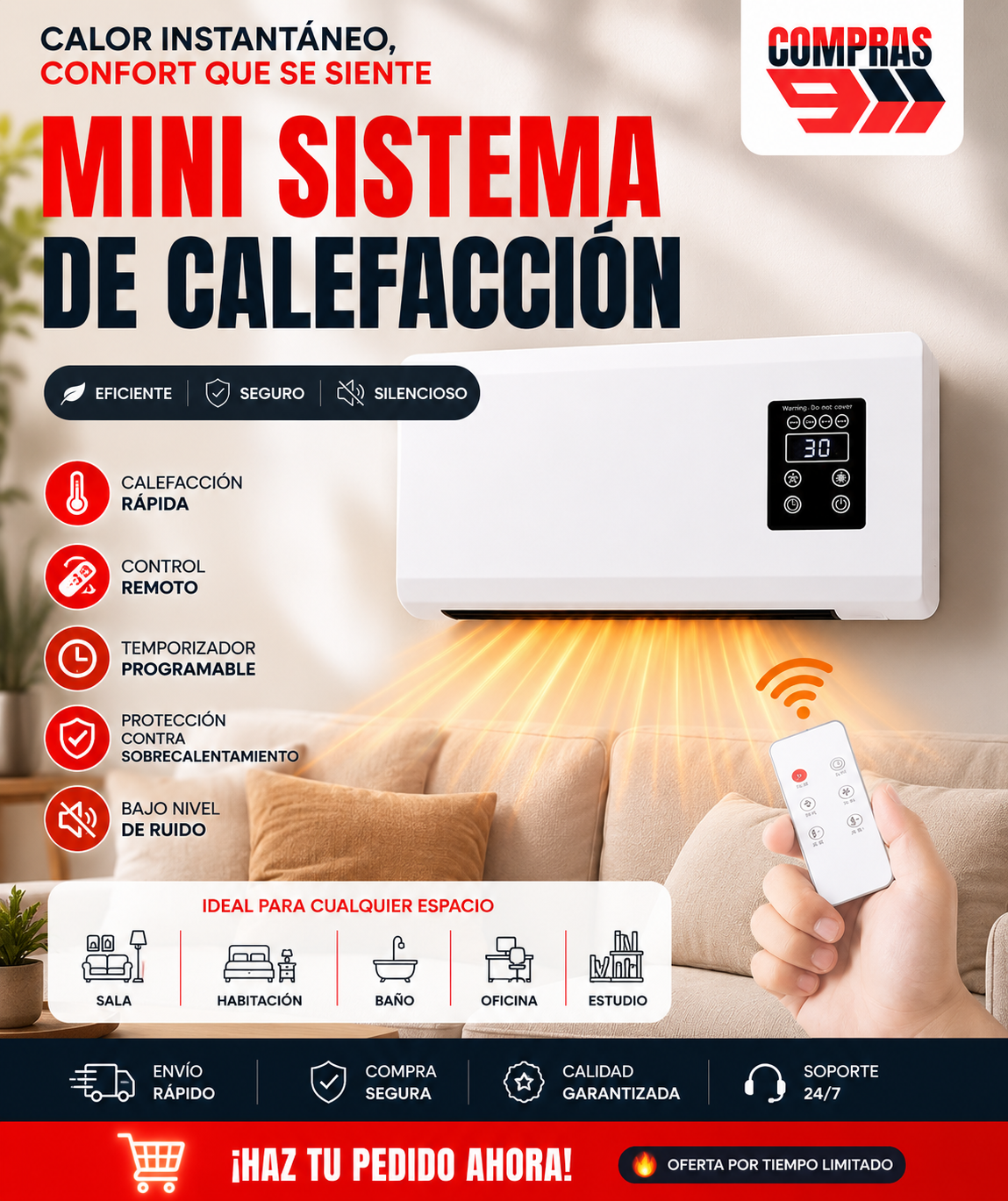 🛋mini aire portatil Calefactor compacto, potente y sin bulla ClimaSmart