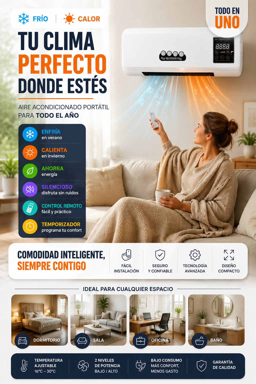 🛋mini aire portatil Calefactor compacto, potente y sin bulla ClimaSmart