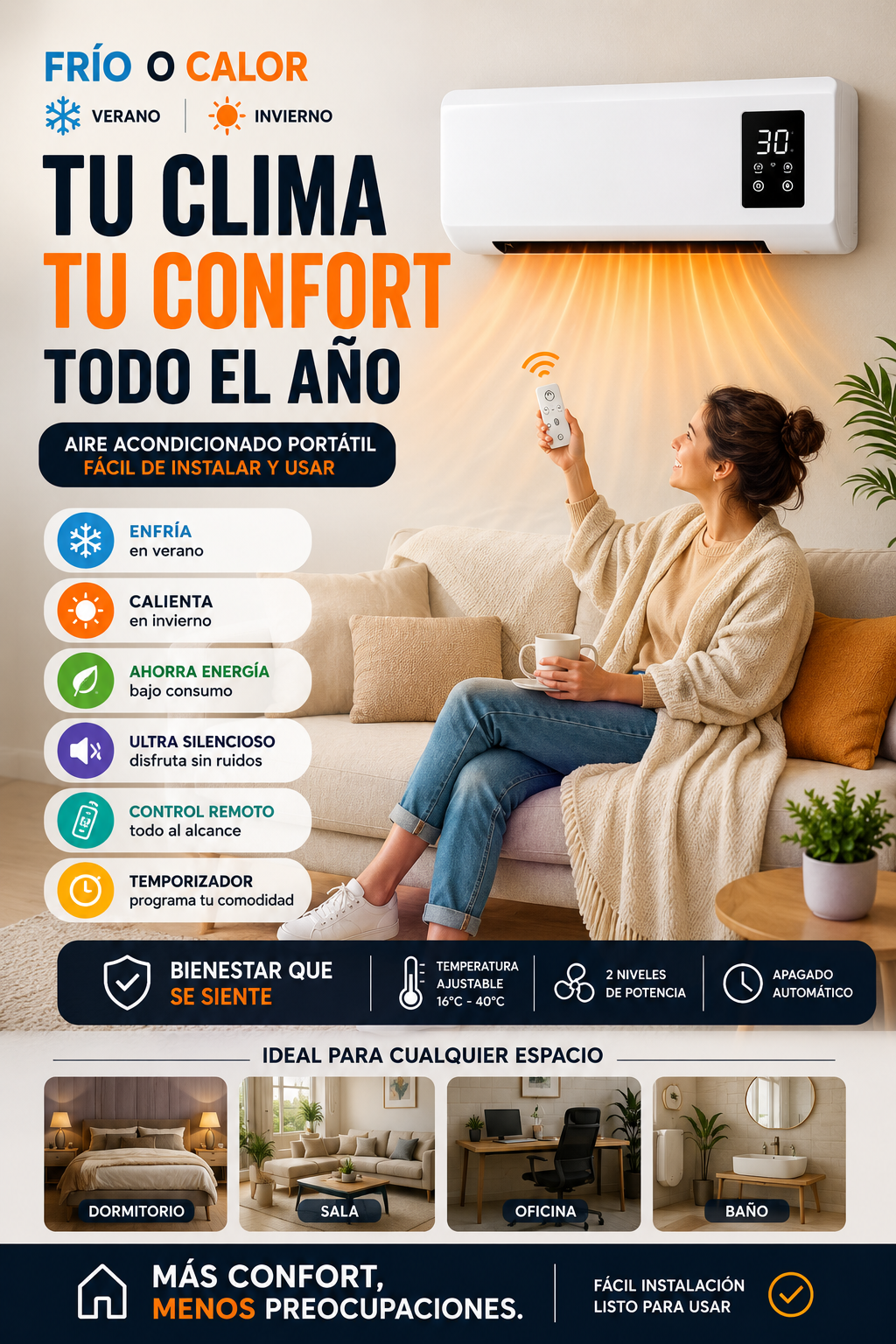 🛋mini aire portatil Calefactor compacto, potente y sin bulla ClimaSmart
