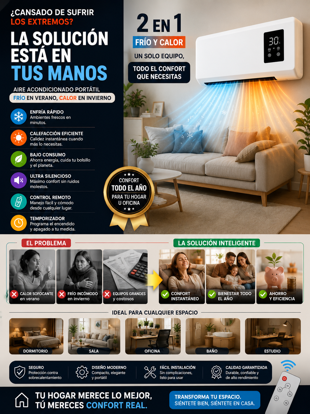 🛋mini aire portatil Calefactor compacto, potente y sin bulla ClimaSmart