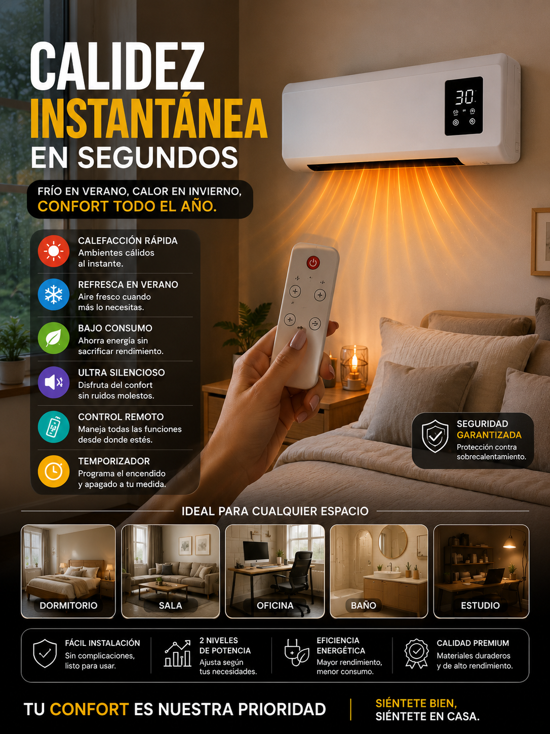 🛋mini aire portatil Calefactor compacto, potente y sin bulla ClimaSmart
