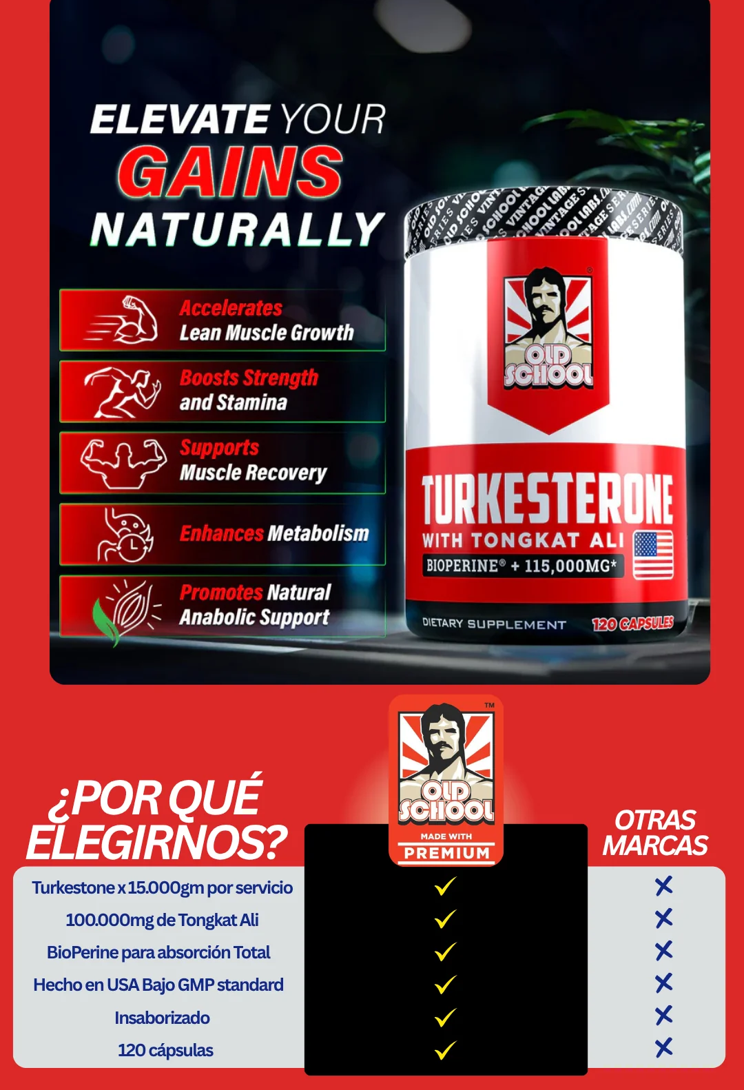 Turkesterone Old School™ – Fuerza, Resistencia y Vitalidad | 120 capsulas  | ENVÍO GRATIS y PAGA AL RECIBIR